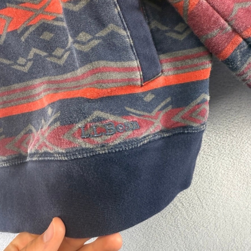 LL Bean Quarter Zip Sweater Men's Large Blue Red Aztec Southwestiern Pullover - Picture 5 of 8